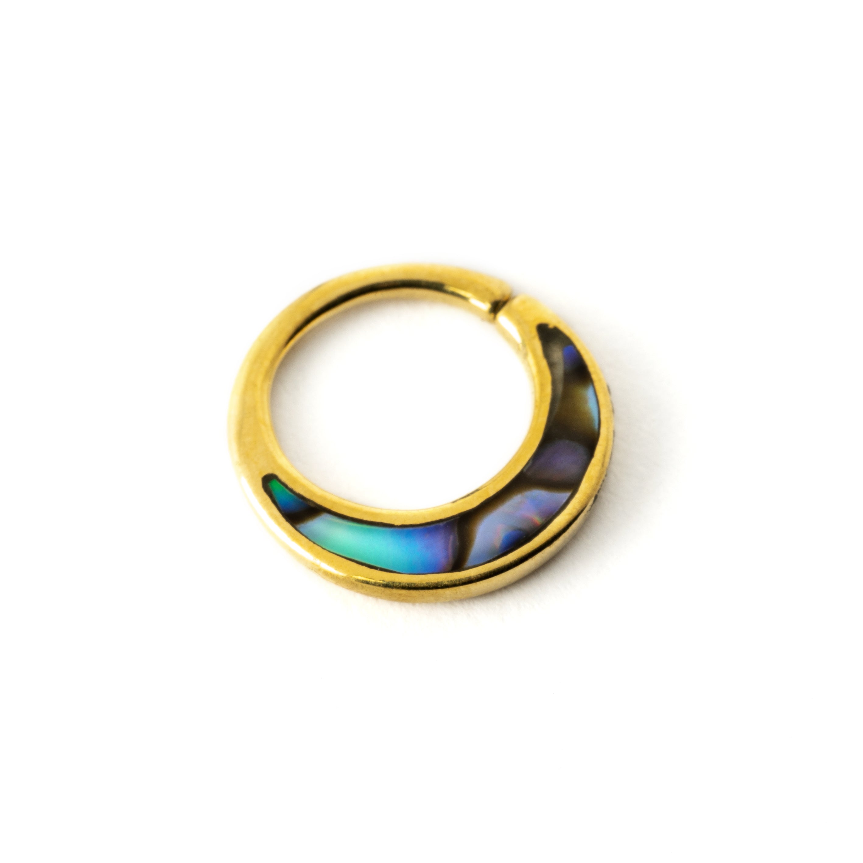golden brass with abalone inlay piercing ring right side view
