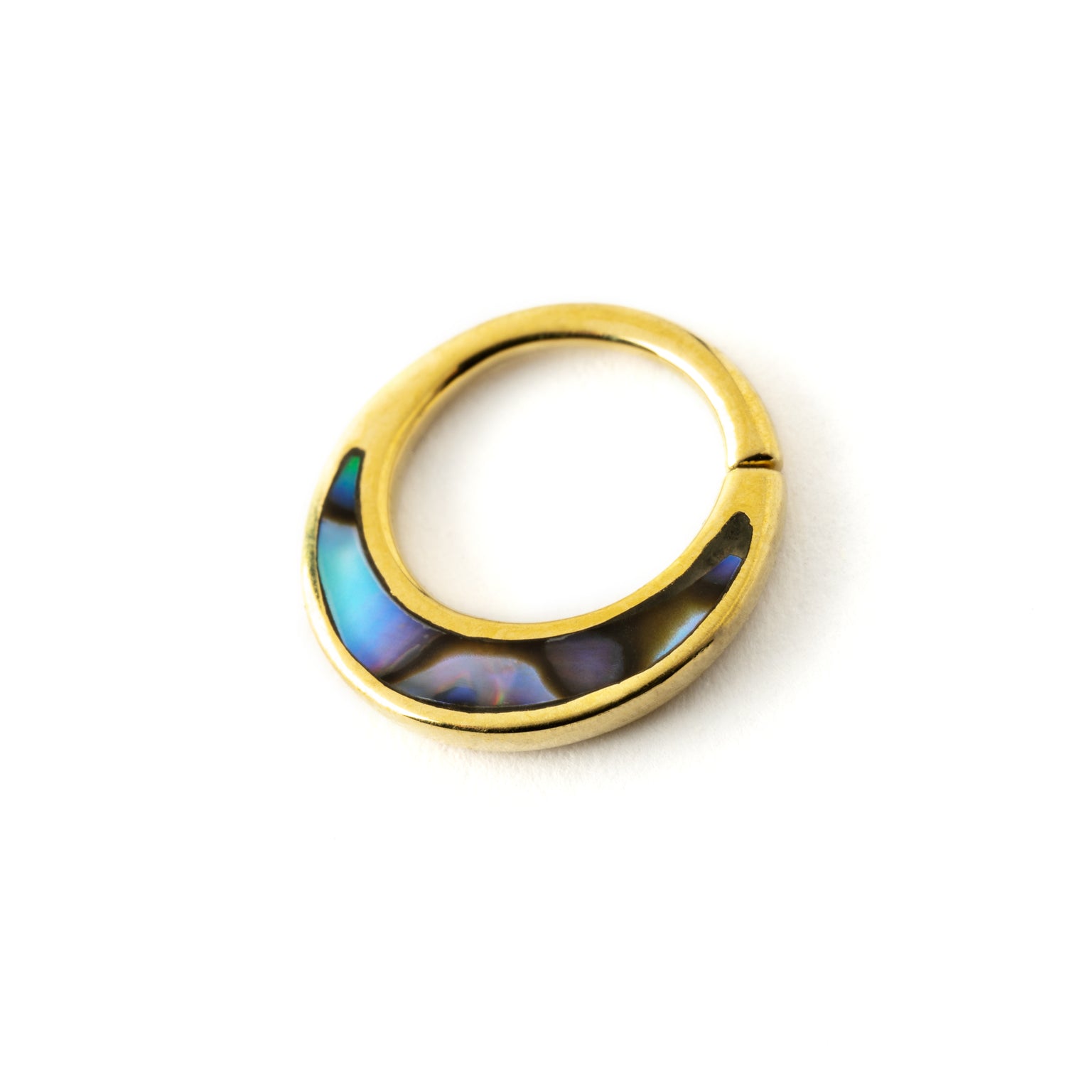 golden brass with abalone inlay piercing ring left side view