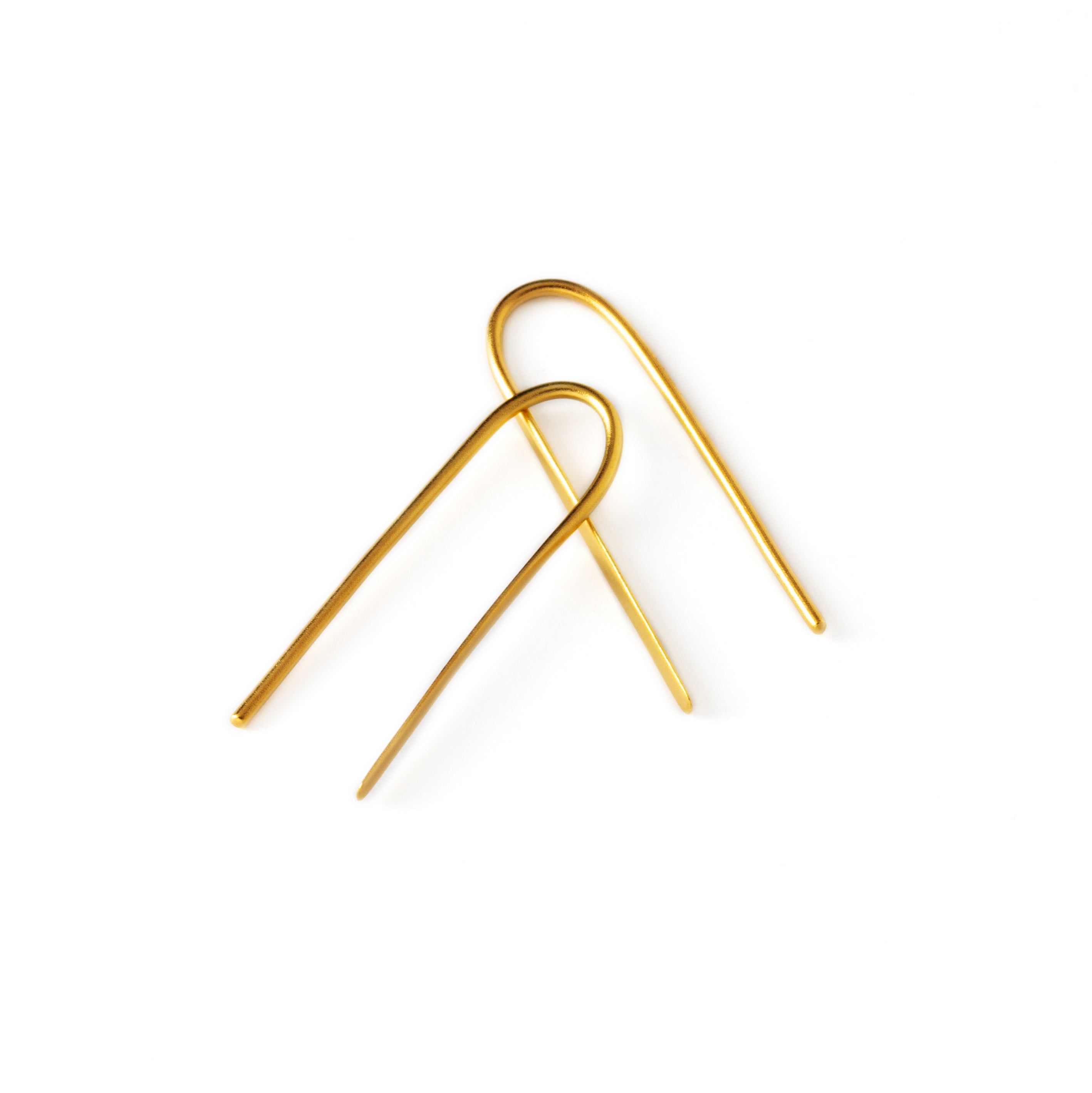 pair of thin gold wire hook earrings shaped as an arc 