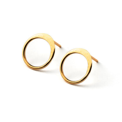 Gold circle ear studs right side view