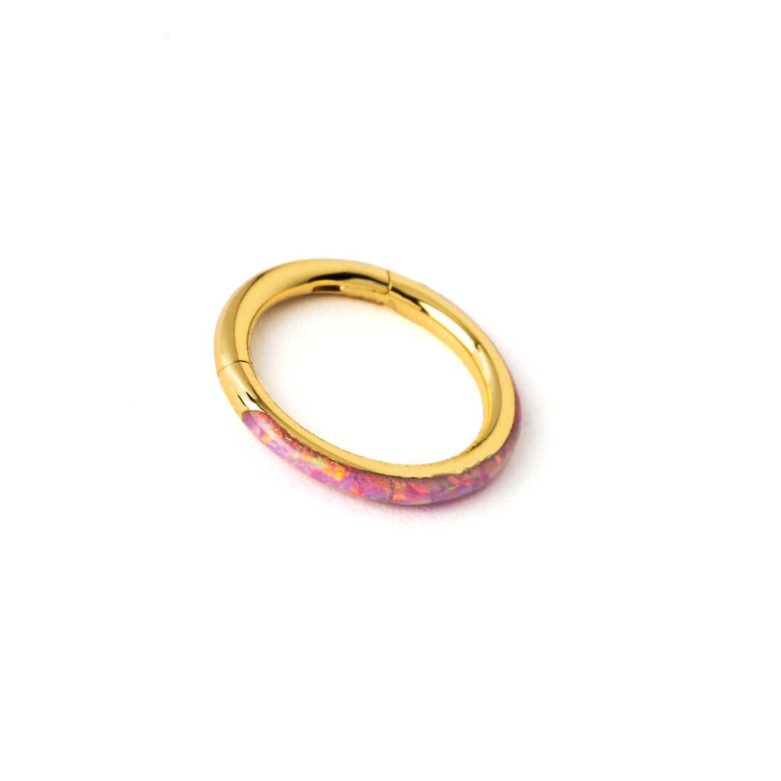 Golden surgical steel Clicker Ring with Pink Opal left side view