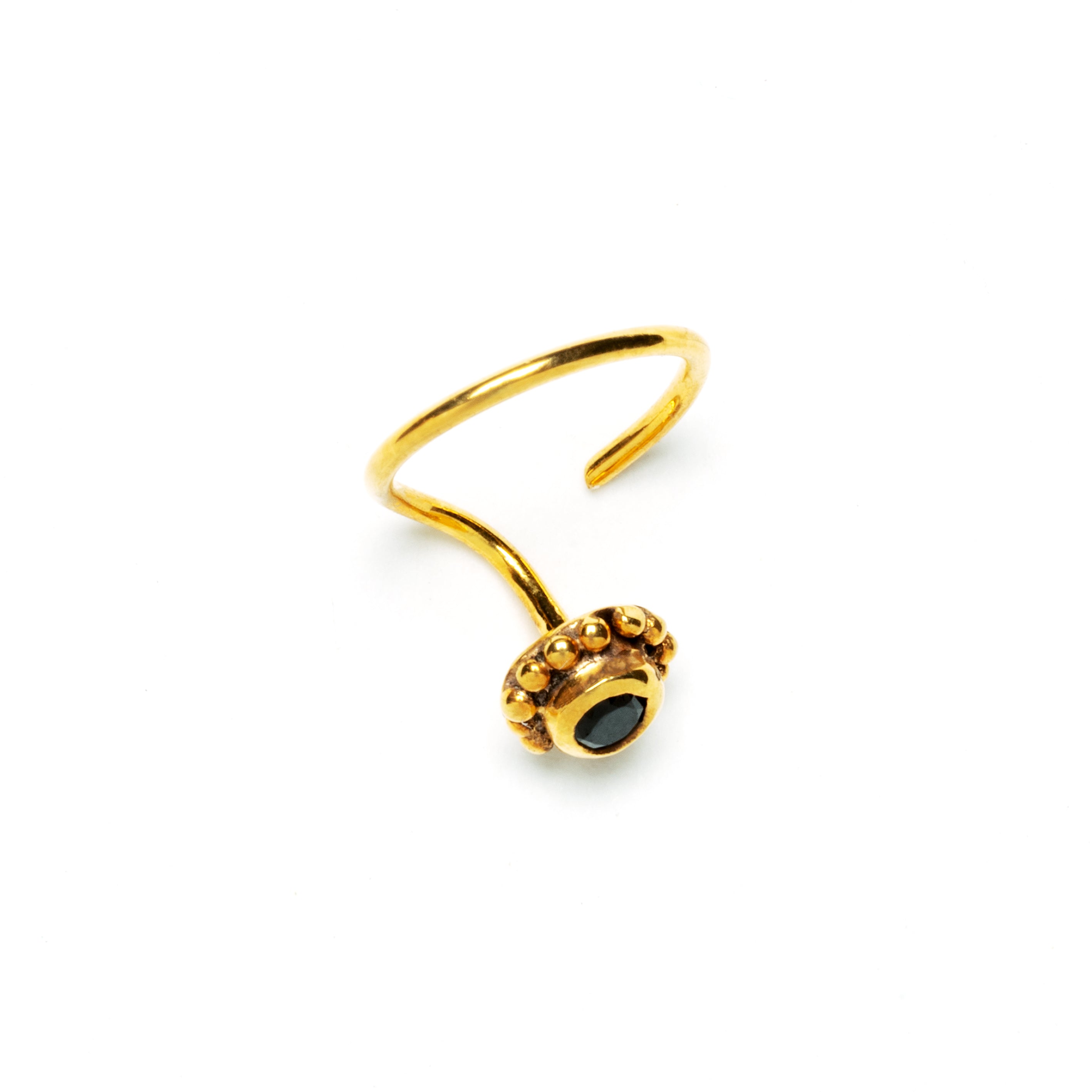 Gold Flower Nose Stud with black Spinel above view