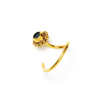 Gold Flower Nose Stud with black Spinel side view
