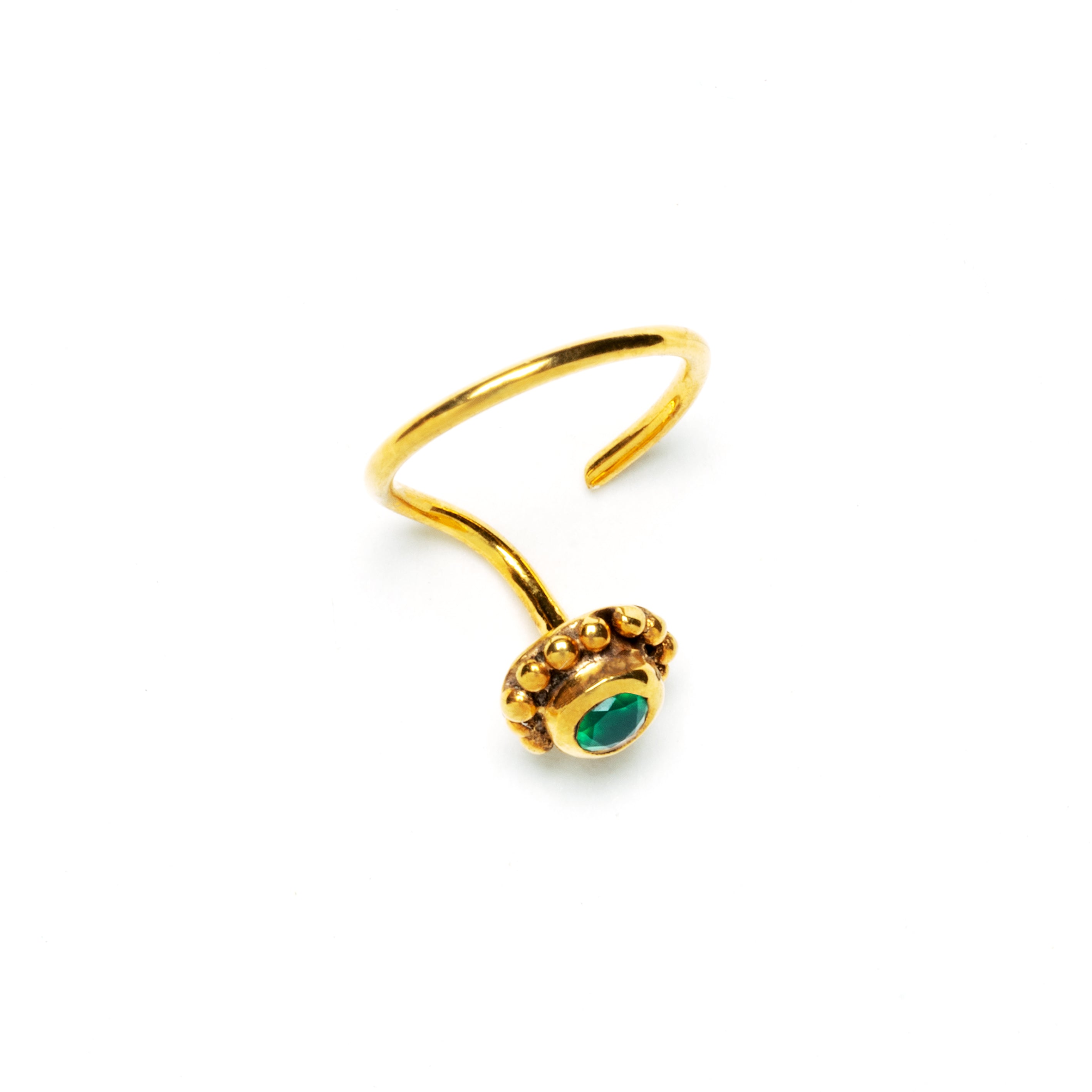 Gold Flower Nose Stud with green Onyx above view