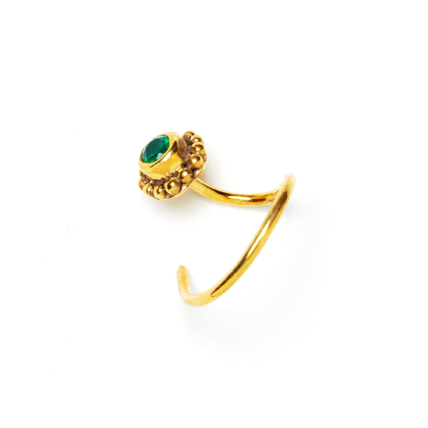 Gold Flower Nose Stud with green Onyx side view