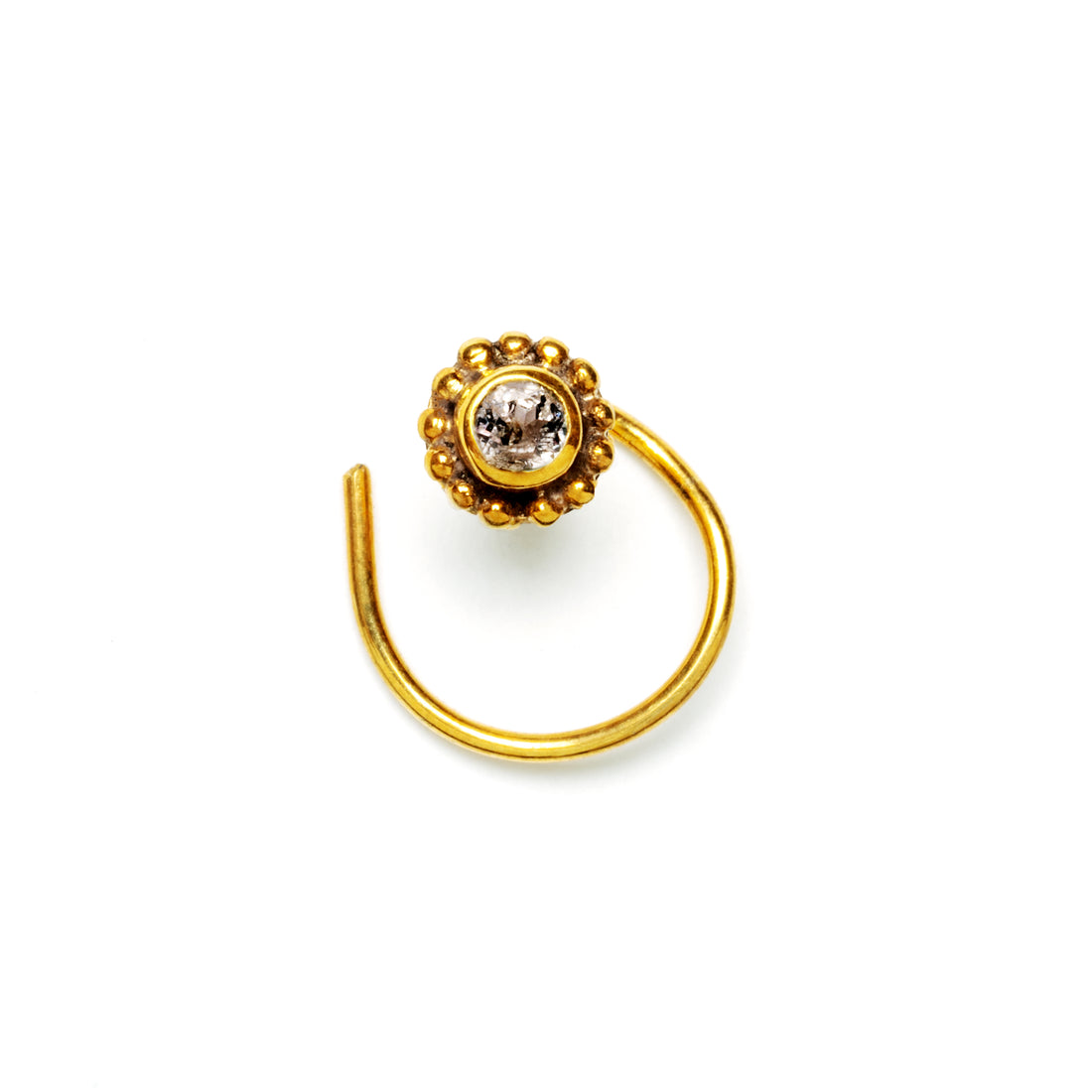 Gold Flower Nose Stud with Topaz frontal view