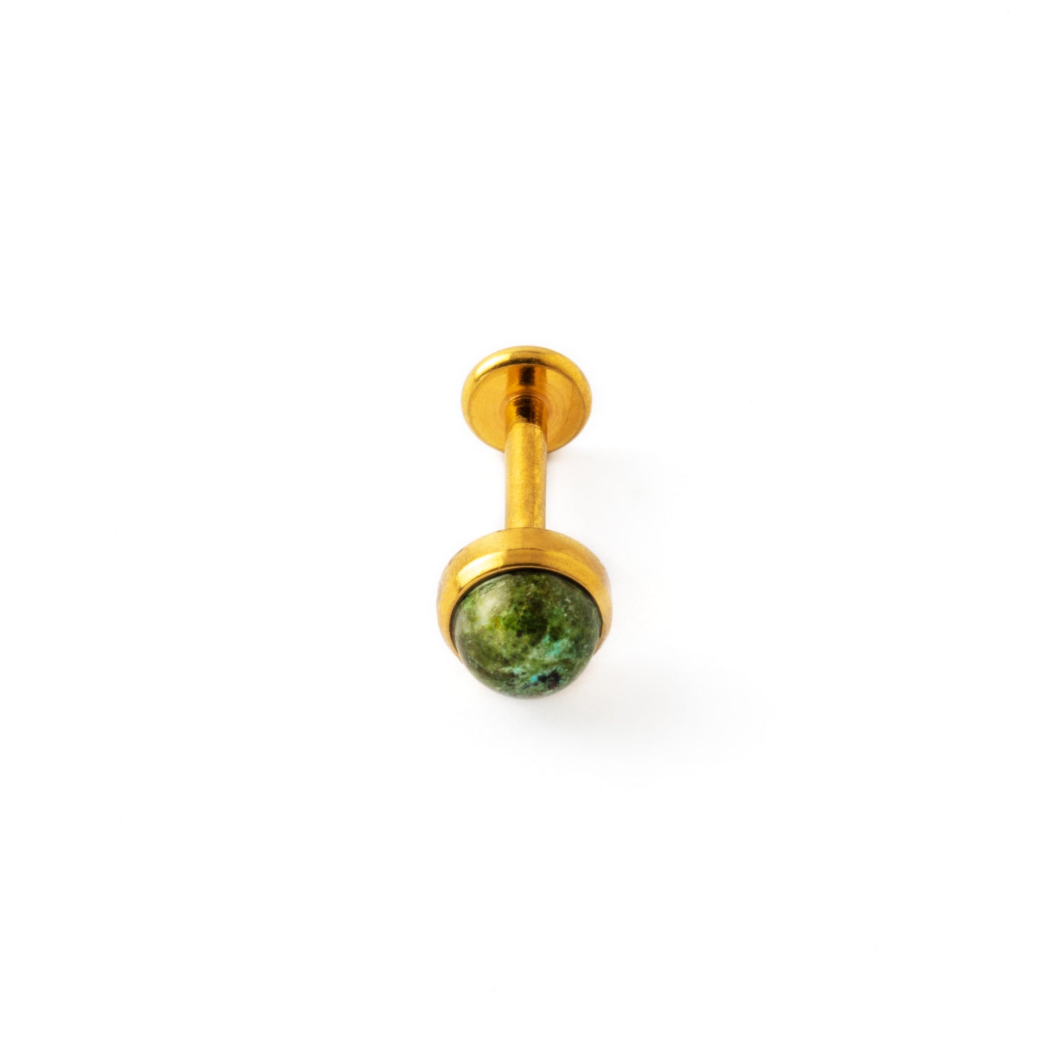 golden labret with African Jade frontal view