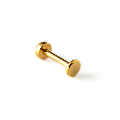 golden surgical steel internally threaded labret with black pearl stone back view