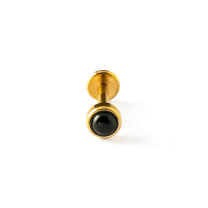 golden surgical steel internally threaded labret with black onyx stone frontal view