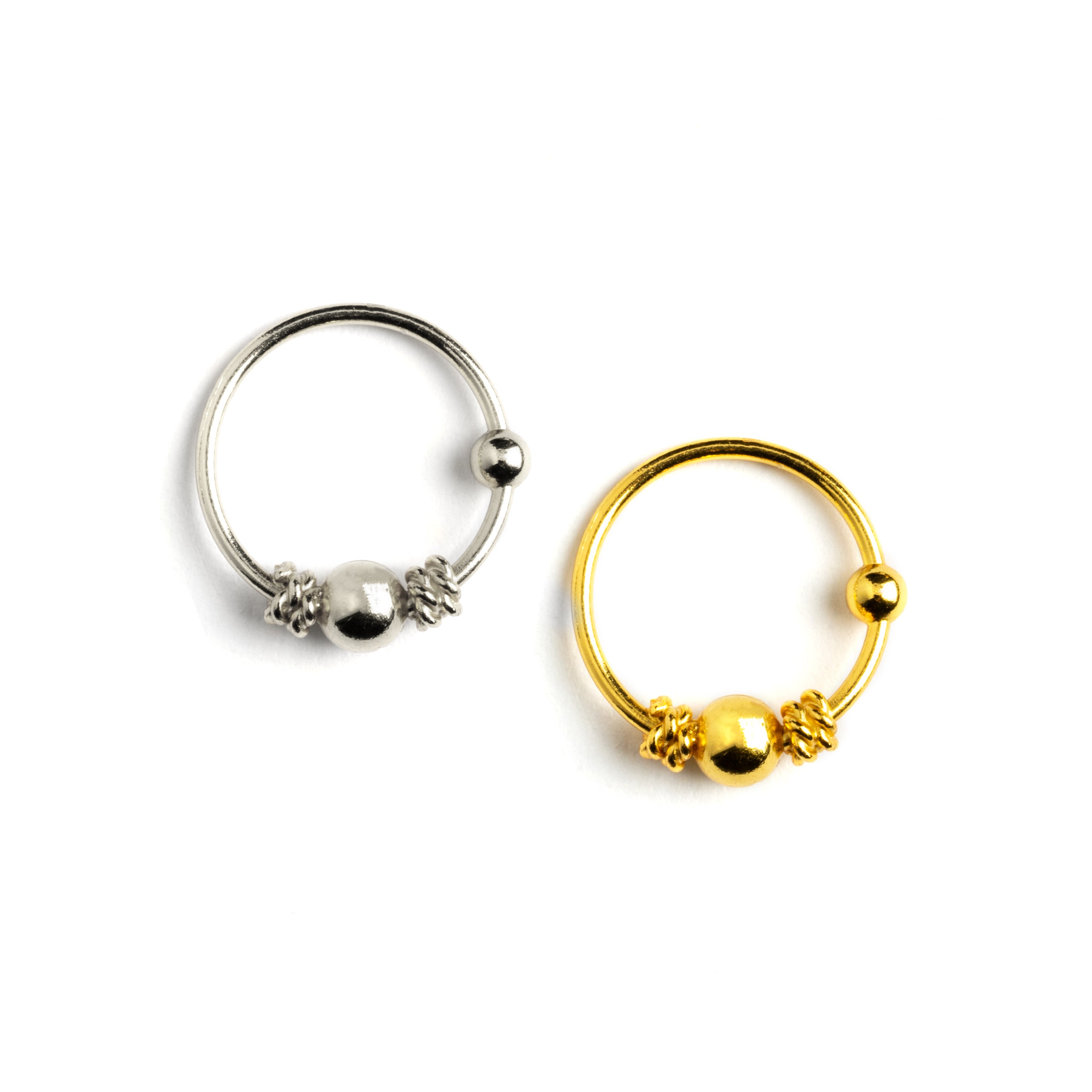 Silver and Gold Hera nose rings right frontal view