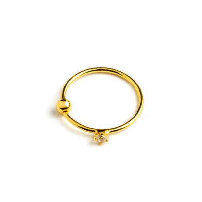 Gold nose ring with Crystal frontal view