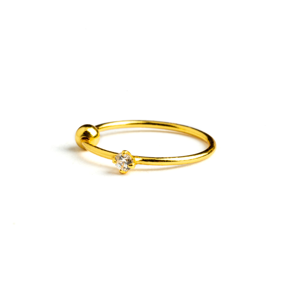 Gold nose ring with Crystal frontal view