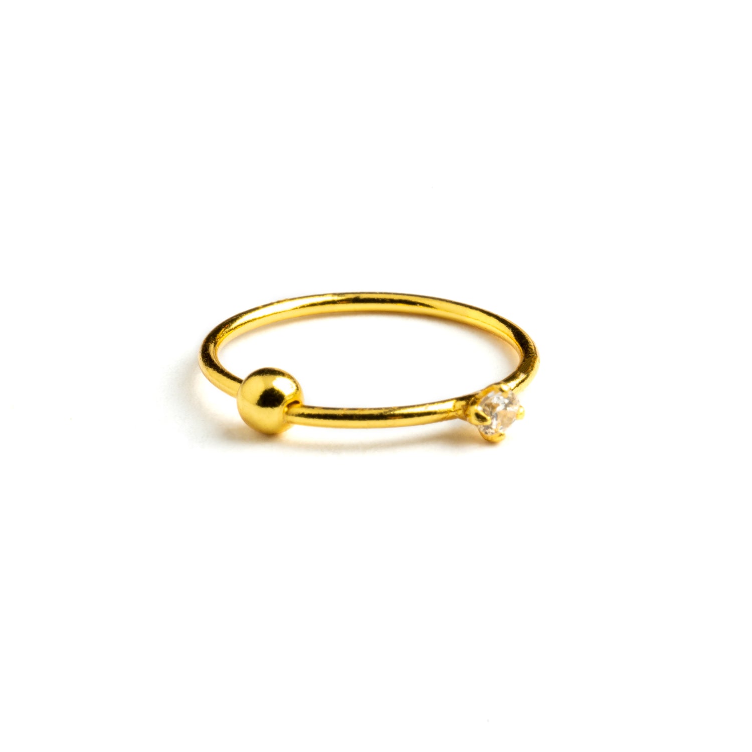 Gold nose ring with Crystal left side view