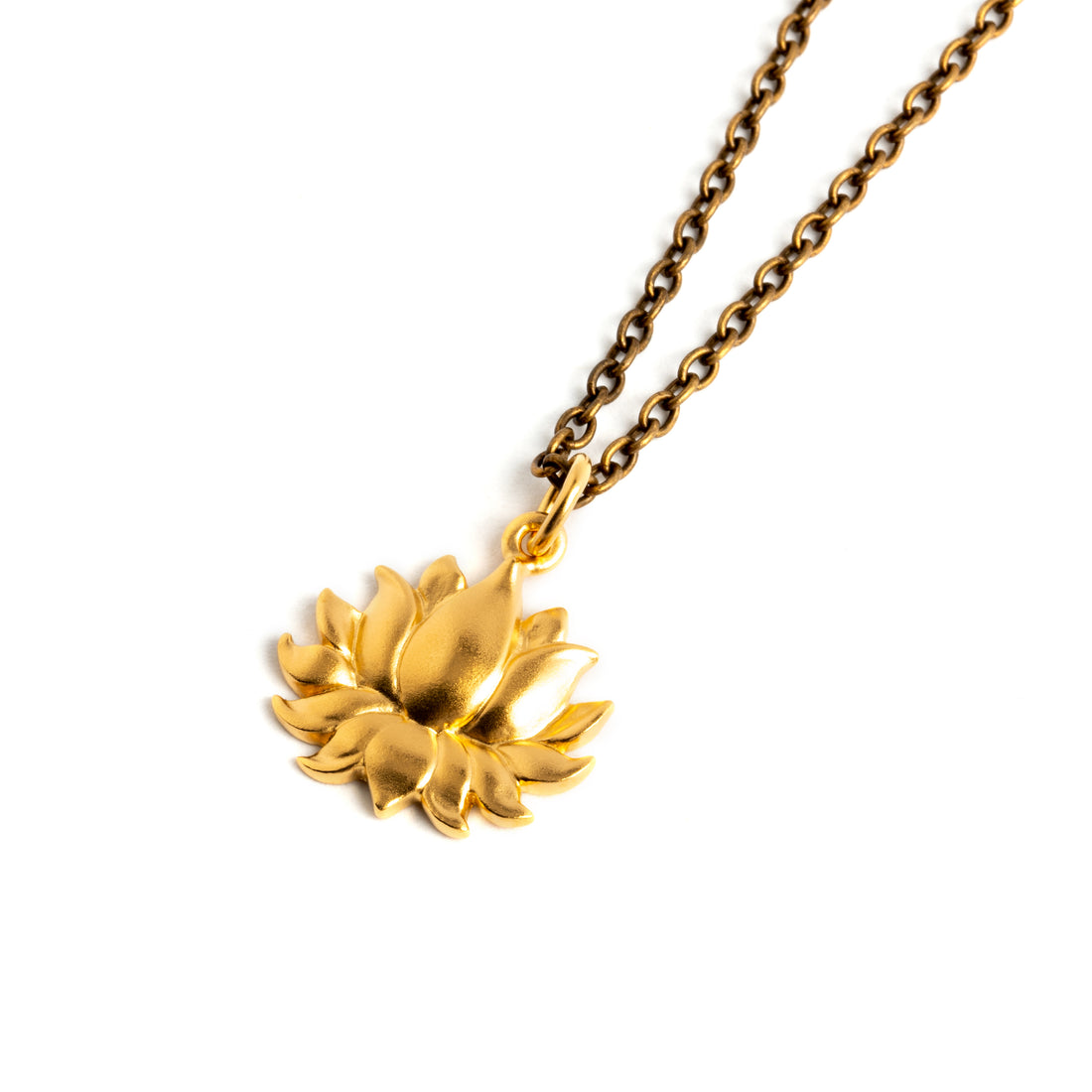 Petite Gold Lotus Charm necklace right side view