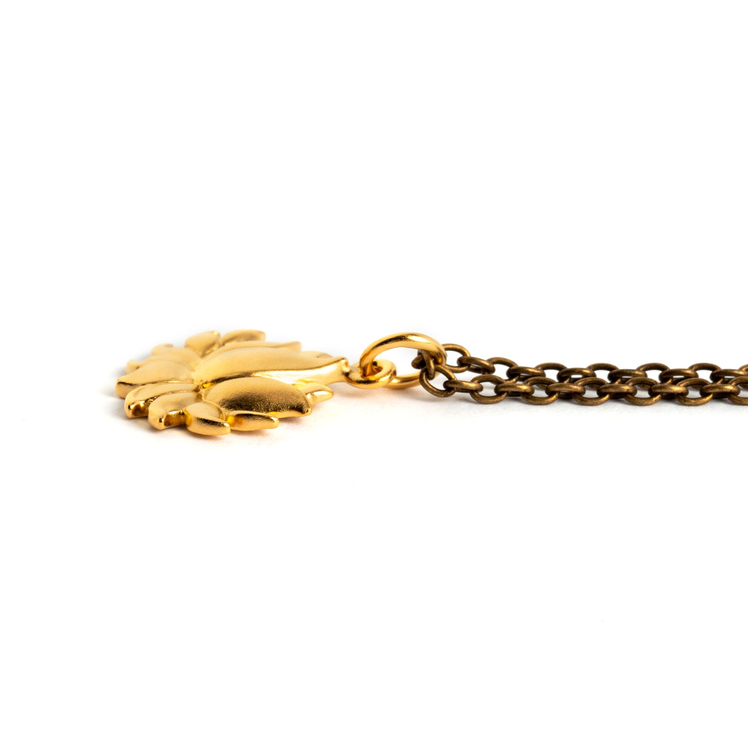 Petite Gold Lotus Charm necklace side view