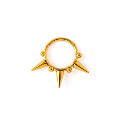 Golden surgical steel Spikes Septum Clicker ring frontal view