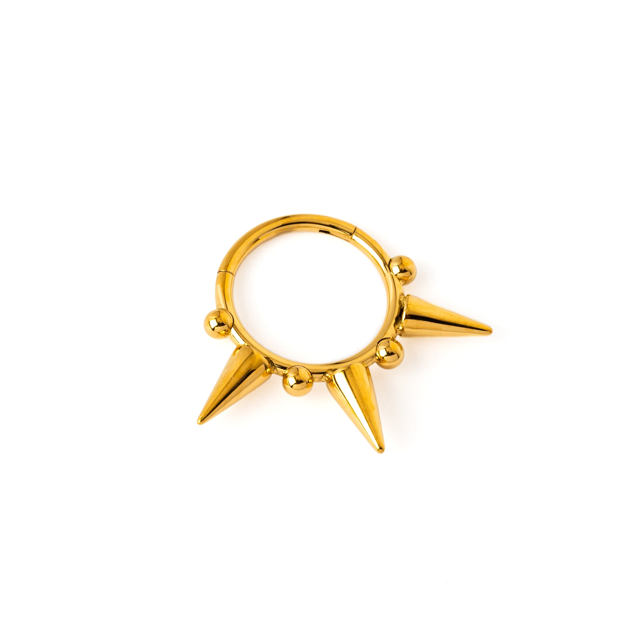 Golden surgical steel Spikes Septum Clicker ring left side view