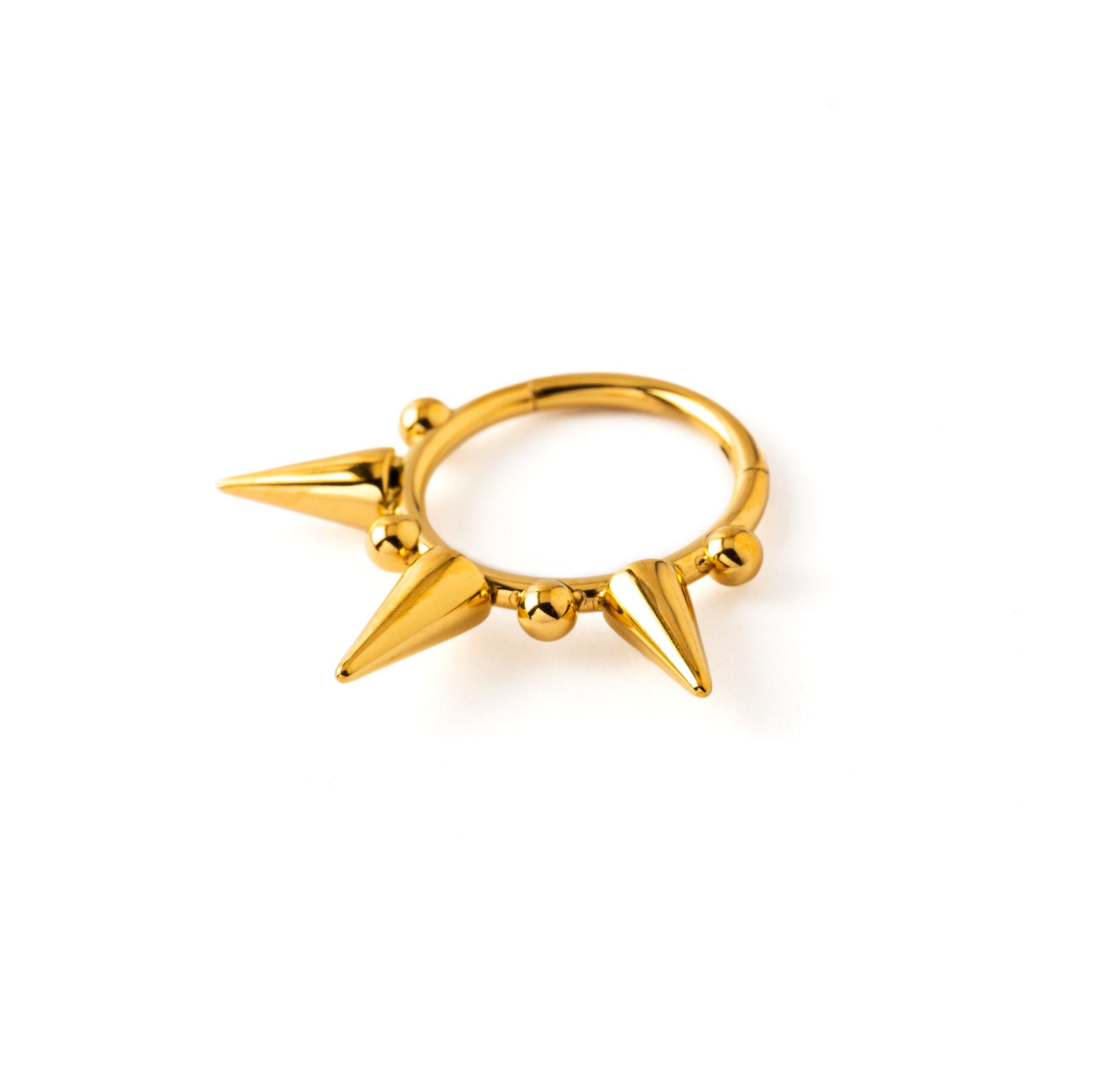 Golden surgical steel Spikes Septum Clicker ring side view