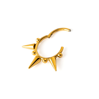 Golden surgical steel Spikes Septum Clicker ring hinged segment view