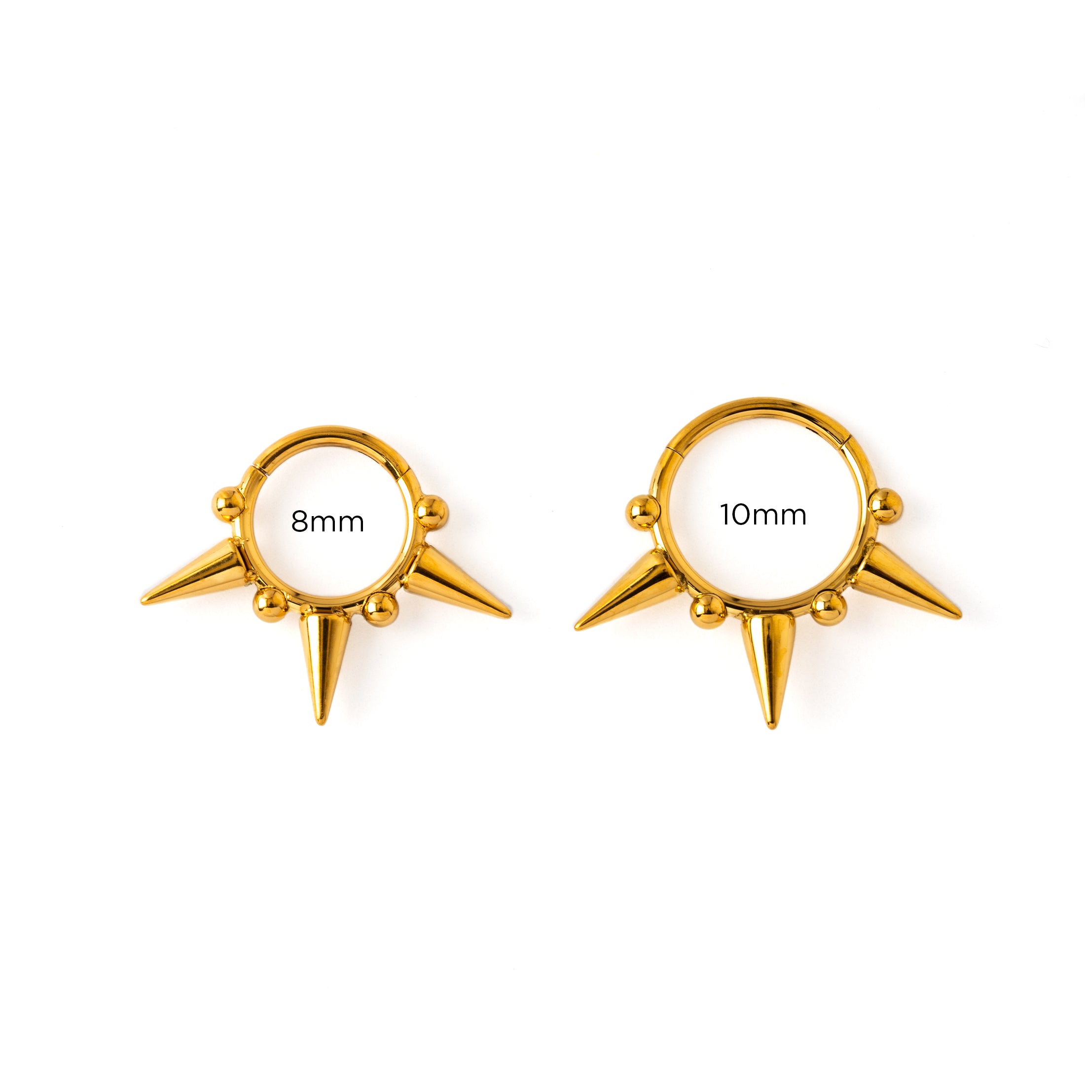 8mm, 10mm Golden surgical steel Spikes Septum Clicker ring frontal view