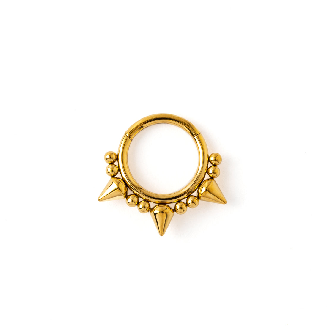Golden surgical steel Spiky Septum Clicker ring frontal view