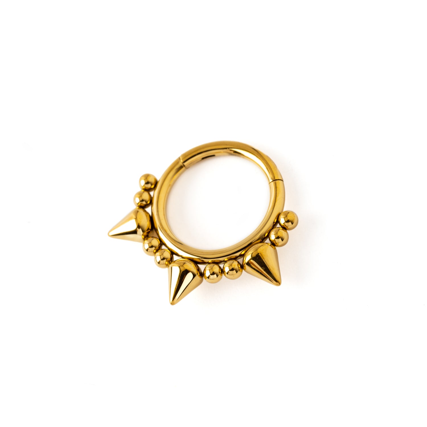 Golden surgical steel Spiky Septum Clicker ring right side view