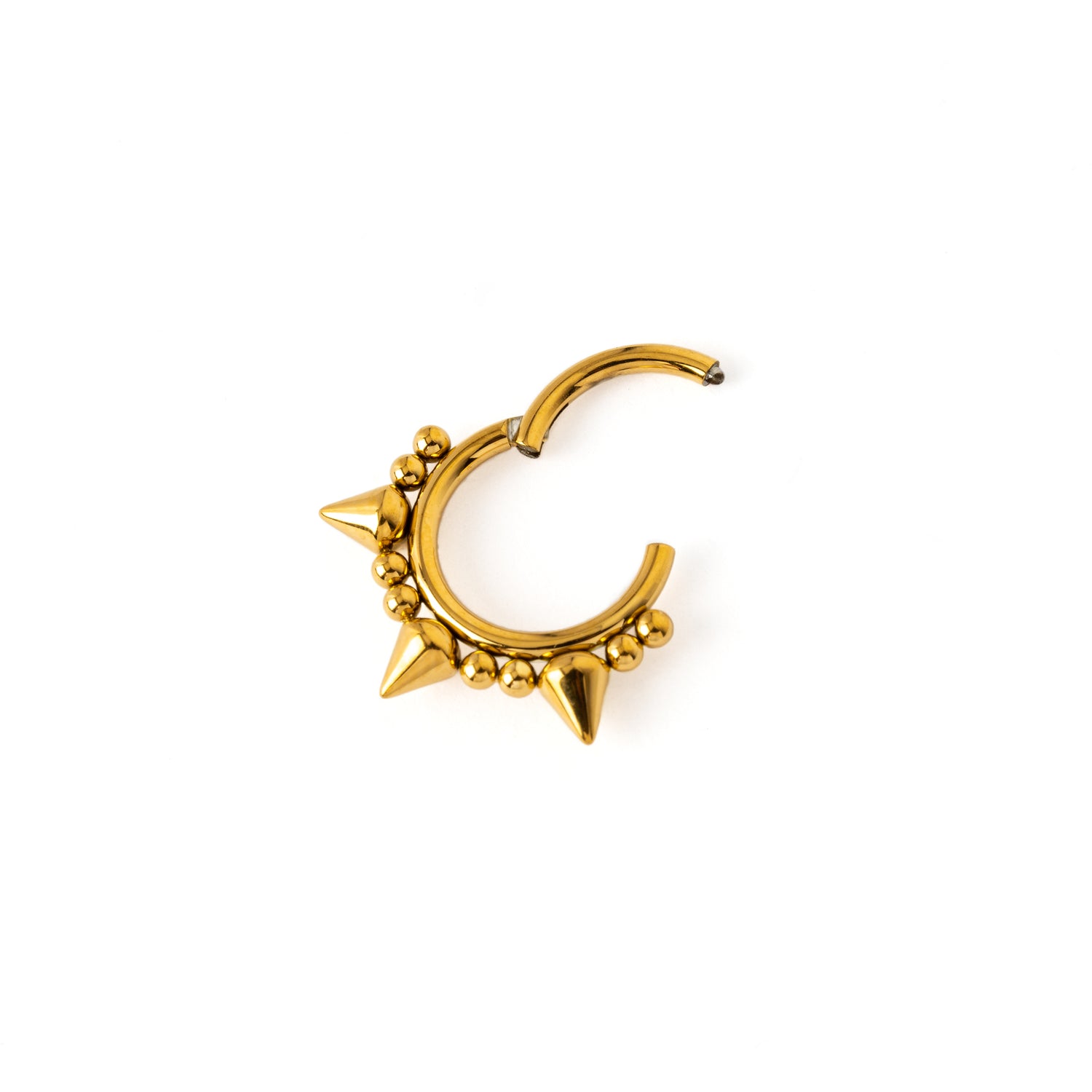 Golden surgical steel Spiky Septum Clicker ring hinged segment view