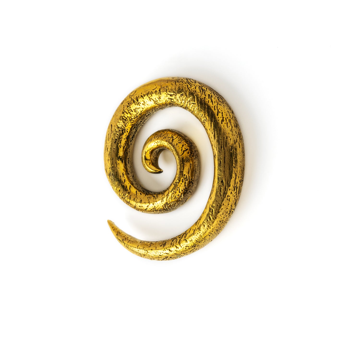 single golden brass spiral ear wight hanger back side view