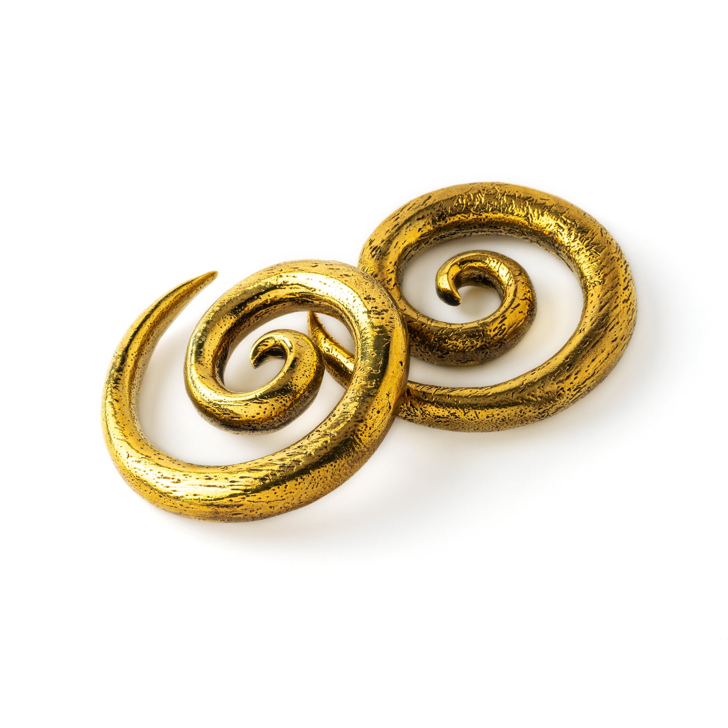 pair of golden brass spiral ear wight hangers