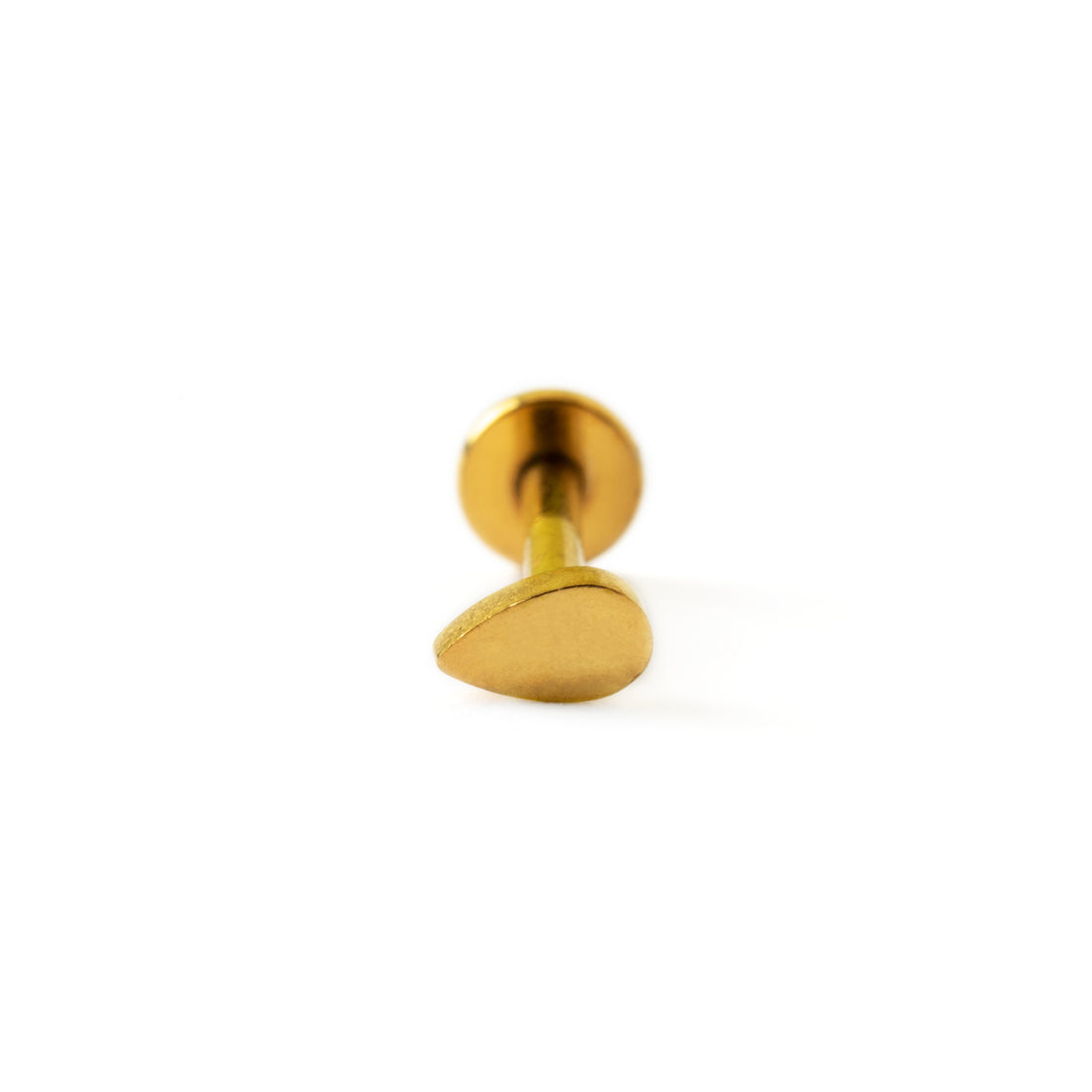 Gold surgical steel teardrop internally threaded labret stud frontal view
