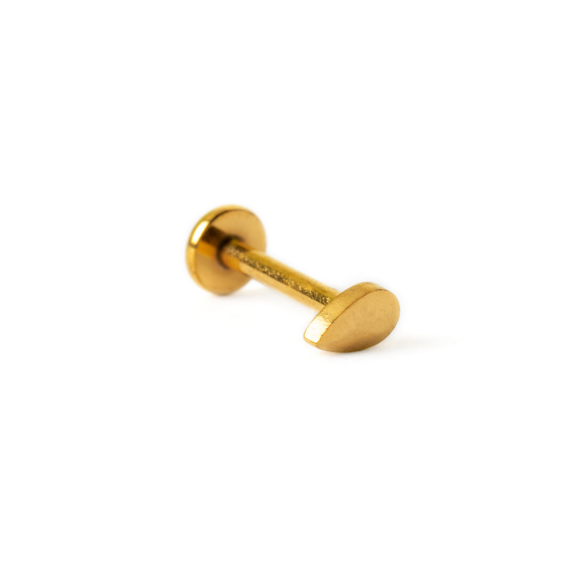 Gold surgical steel teardrop internally threaded labret stud right side view