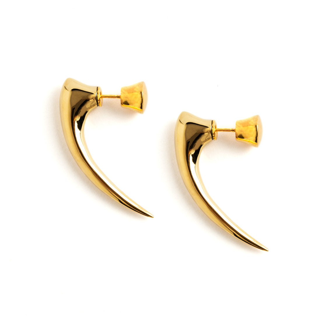 pair of Gold talon spike fake gauge earrings side view