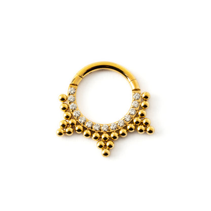 Dharma Gold zircon septum clicker ring frontal view