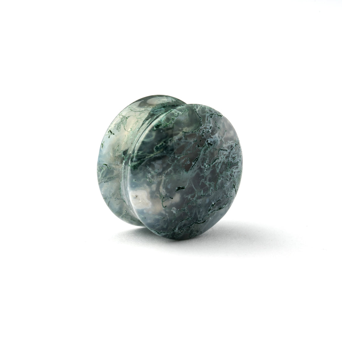single African Green Jade double flare stone ear plug right front view