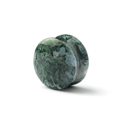 single African Green Jade double flare stone ear plug left front view