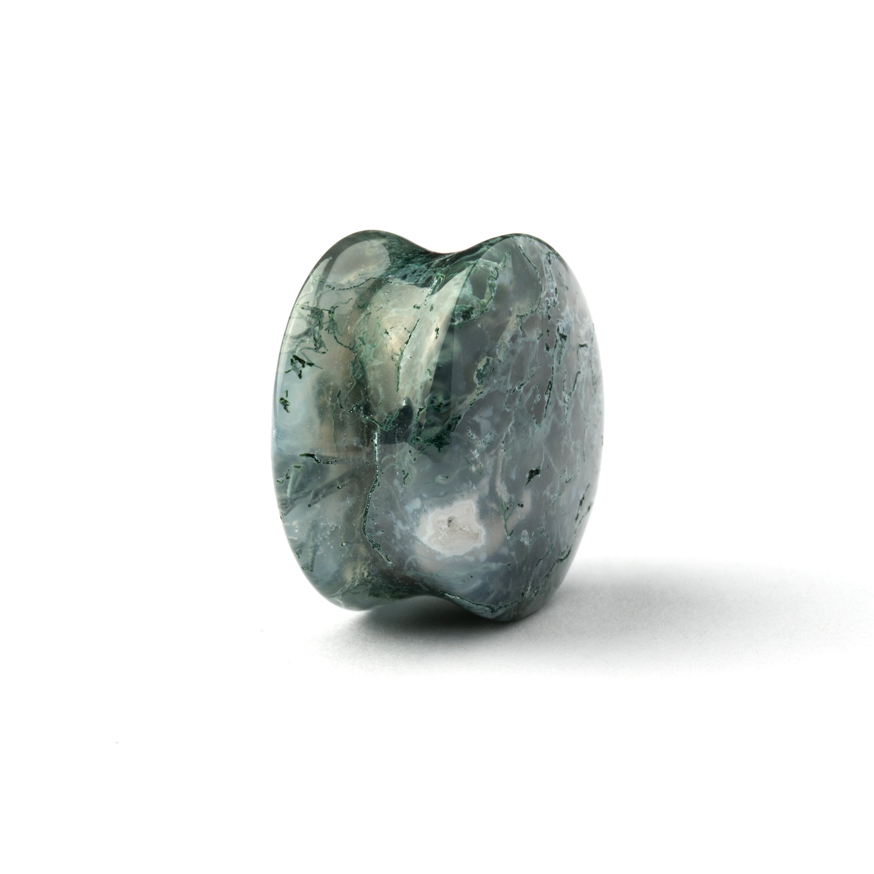 single African Green Jade double flare stone ear plug right side view