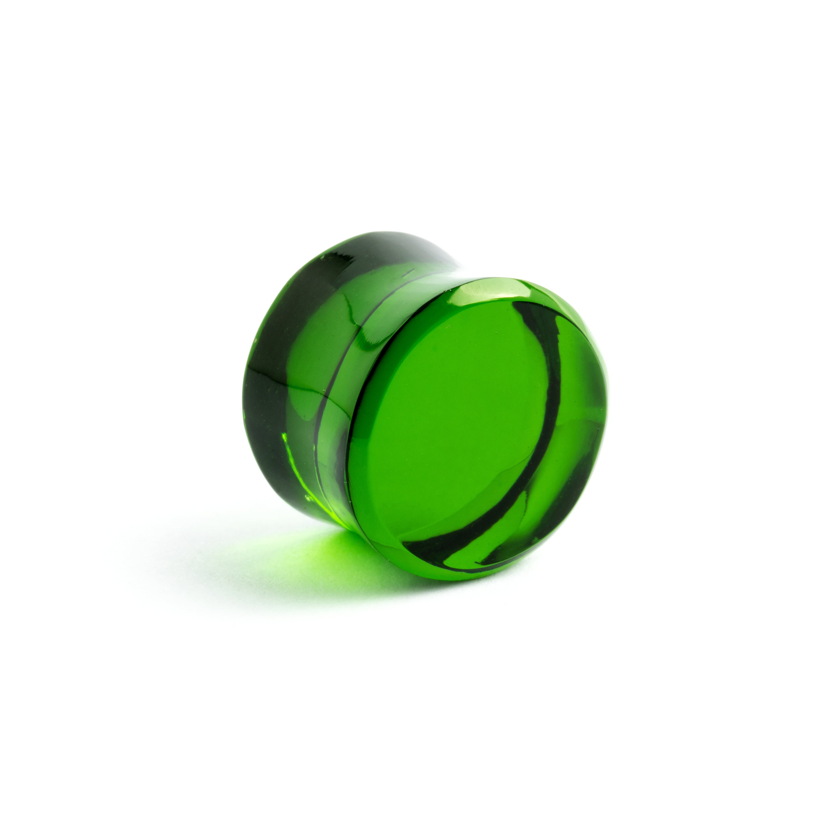 single Green Obsidian stone double flare ear plug back view