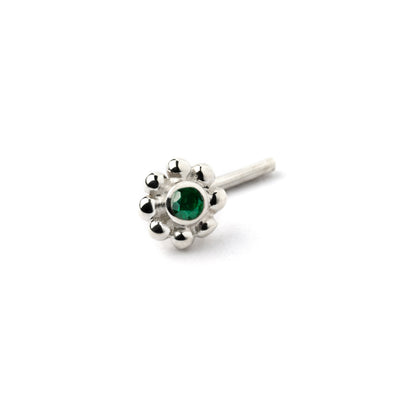 silver Flower Nose Stud with Green Onyx frontal view