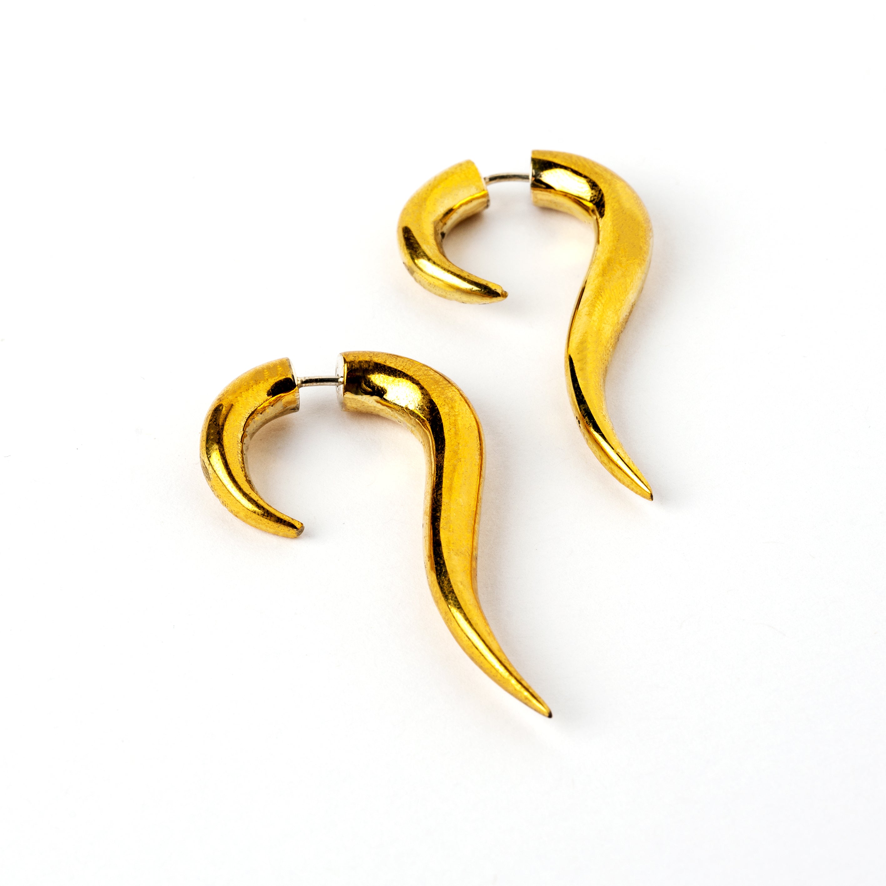 pair of Maui Brass Fake Gauge Earrings side view