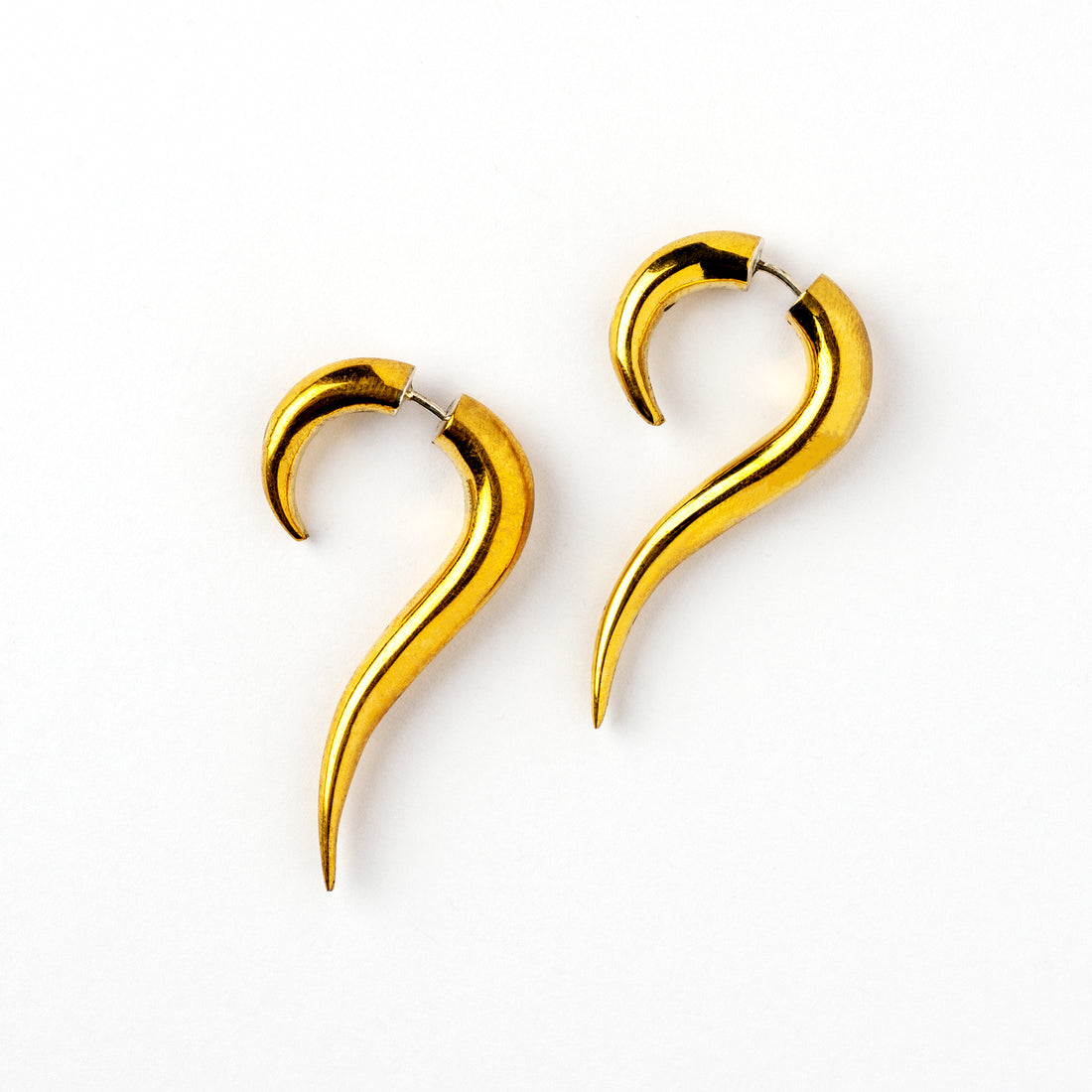 pair of Maui Brass Fake Gauge Earrings side view