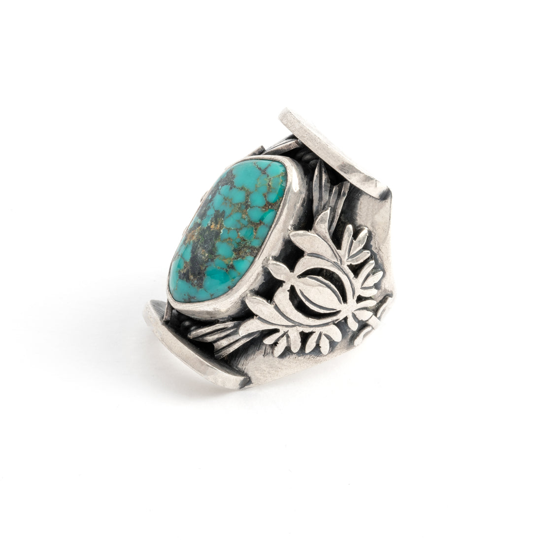 Hallmarked Saddle Ring with Tibetan Turquoise