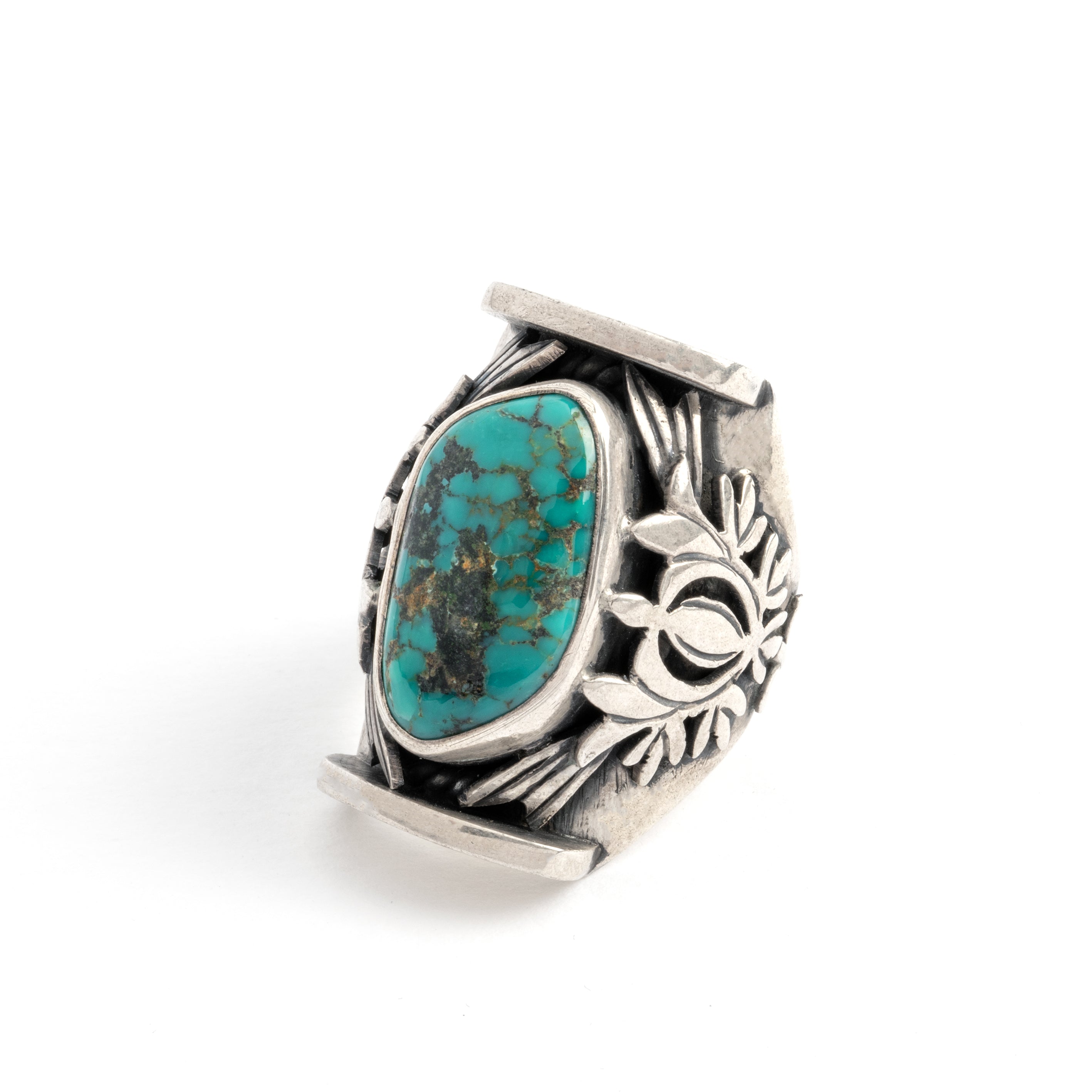 Hallmarked Saddle Ring with Tibetan Turquoise