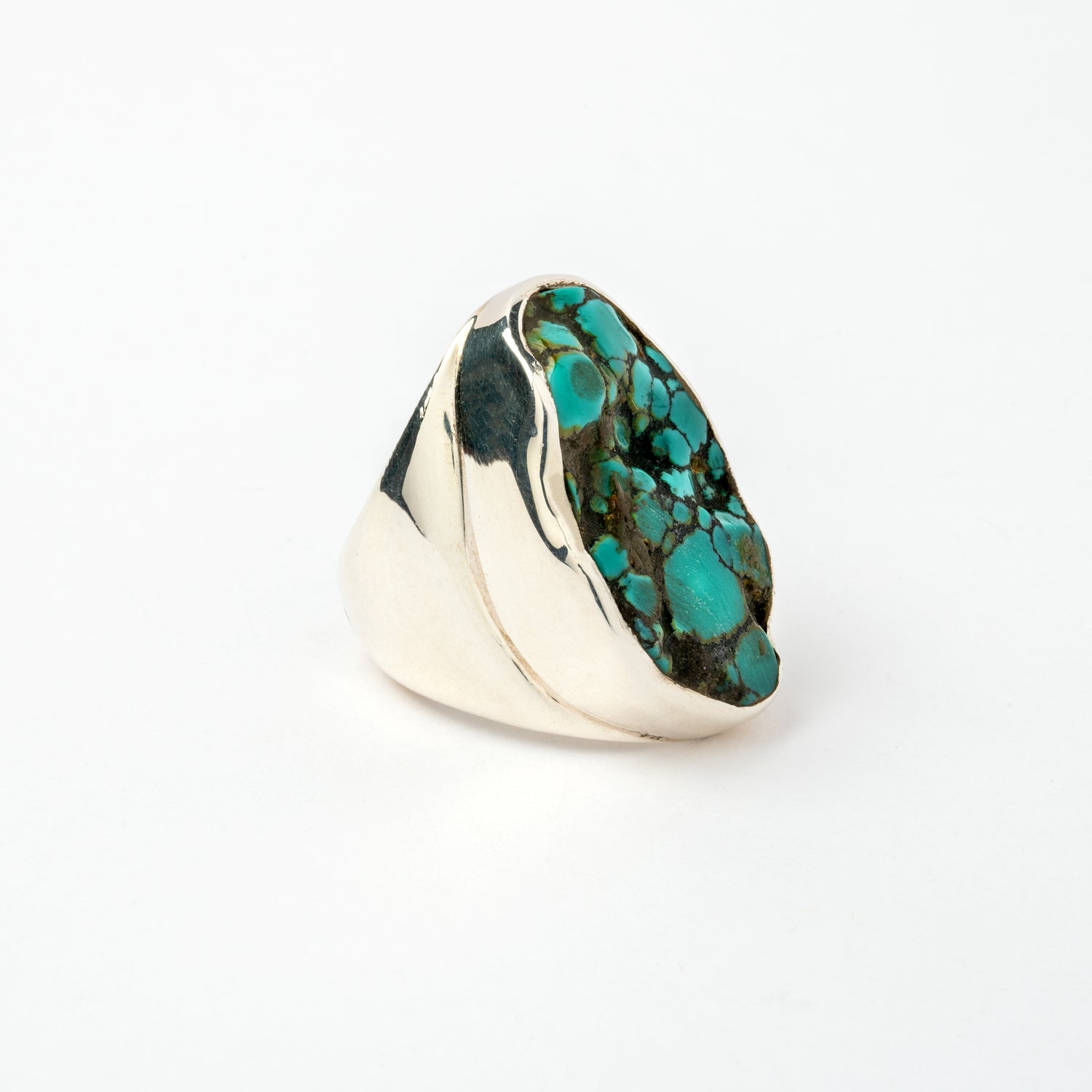 Tibetan Turquoise set in Hallmarked Silver Ring
