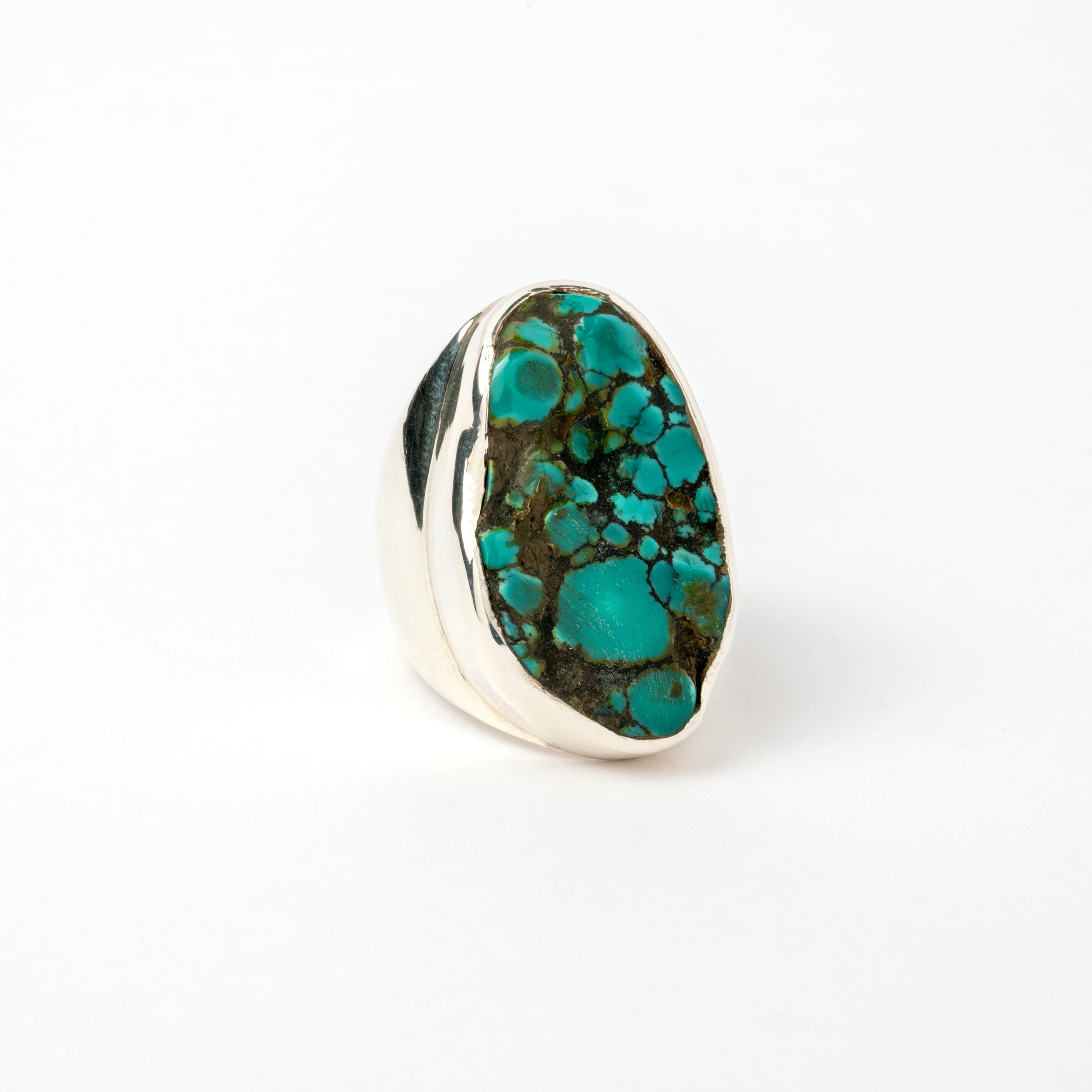Tibetan Turquoise set in Hallmarked Silver Ring