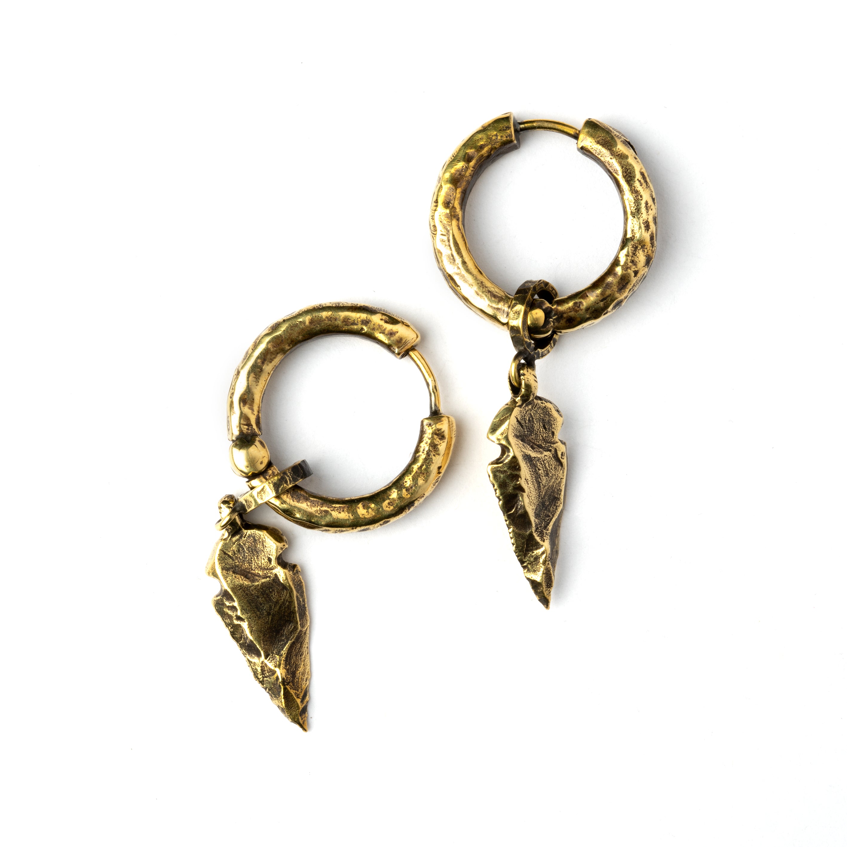 Arrowhead Brass Clicker Earrings frontal view