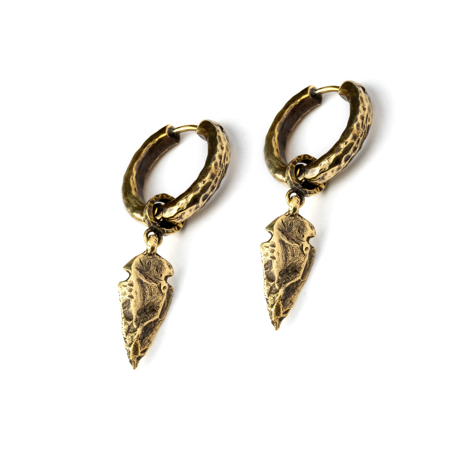 Arrowhead Brass Clicker Earrings side view