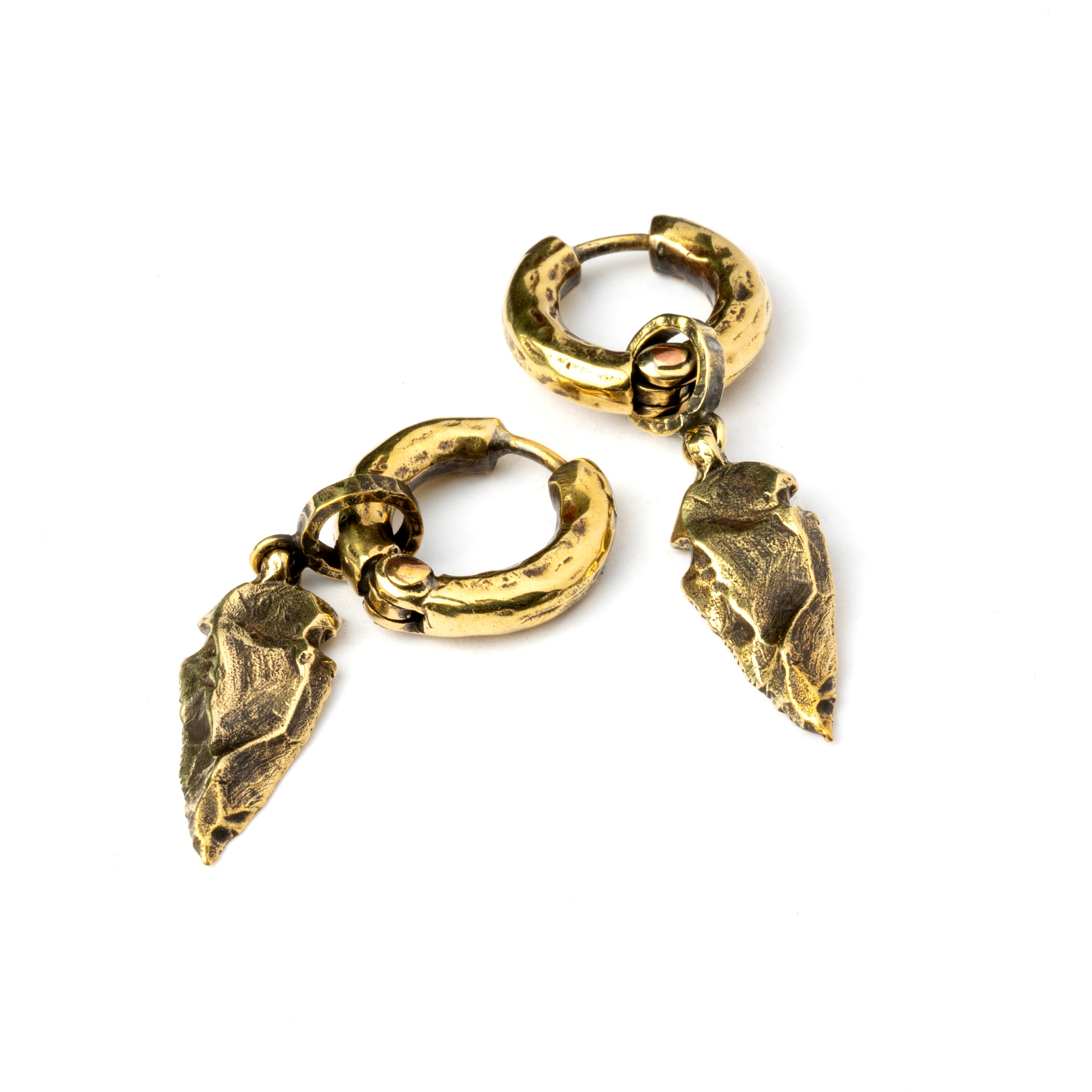 Arrowhead Brass Clicker Earrings side view