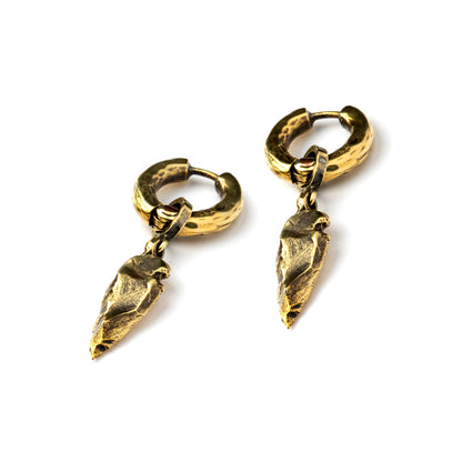 Arrowhead Brass Clicker Earrings close up view