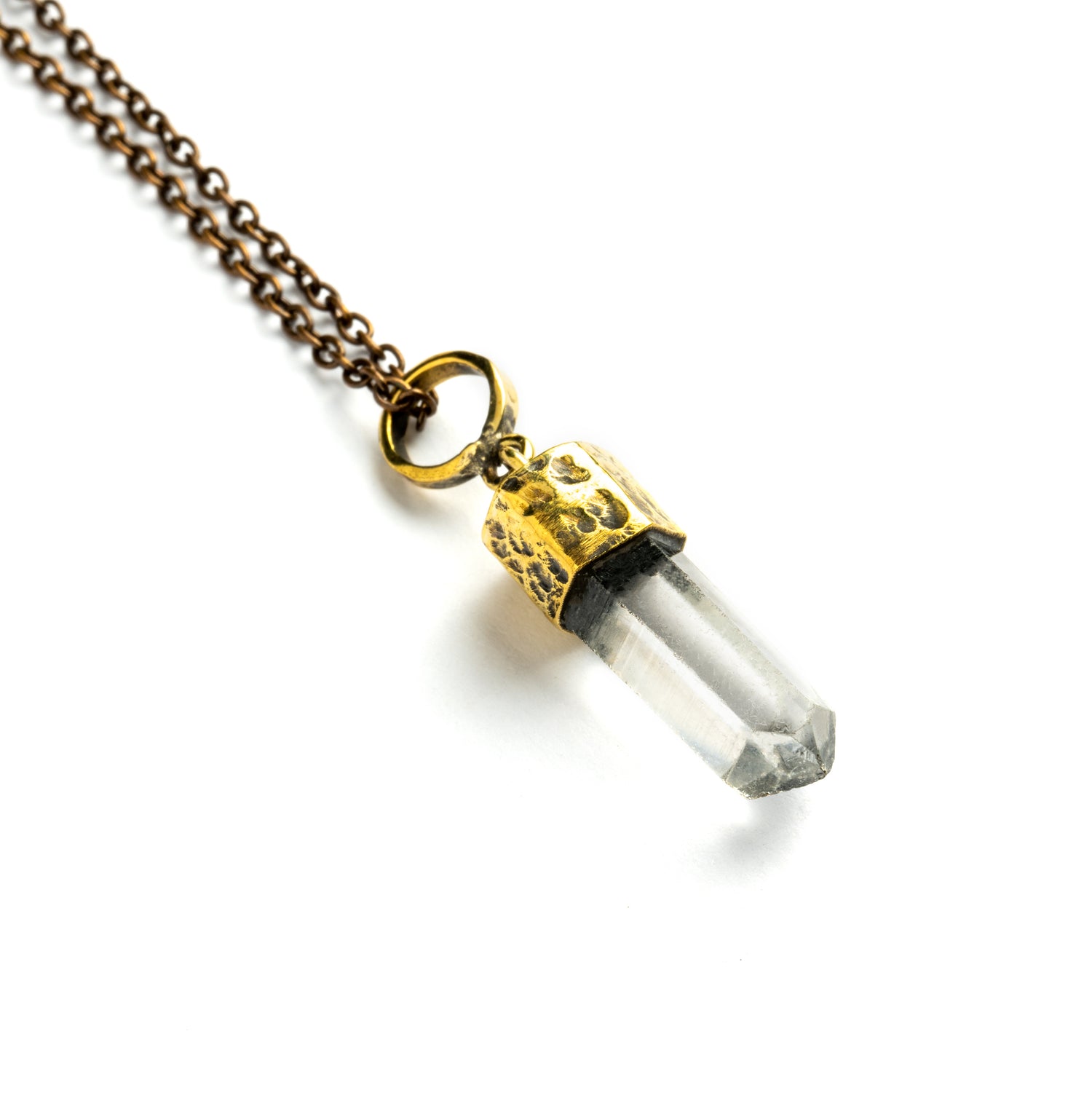 Crystal and Hammered Brass Pendant