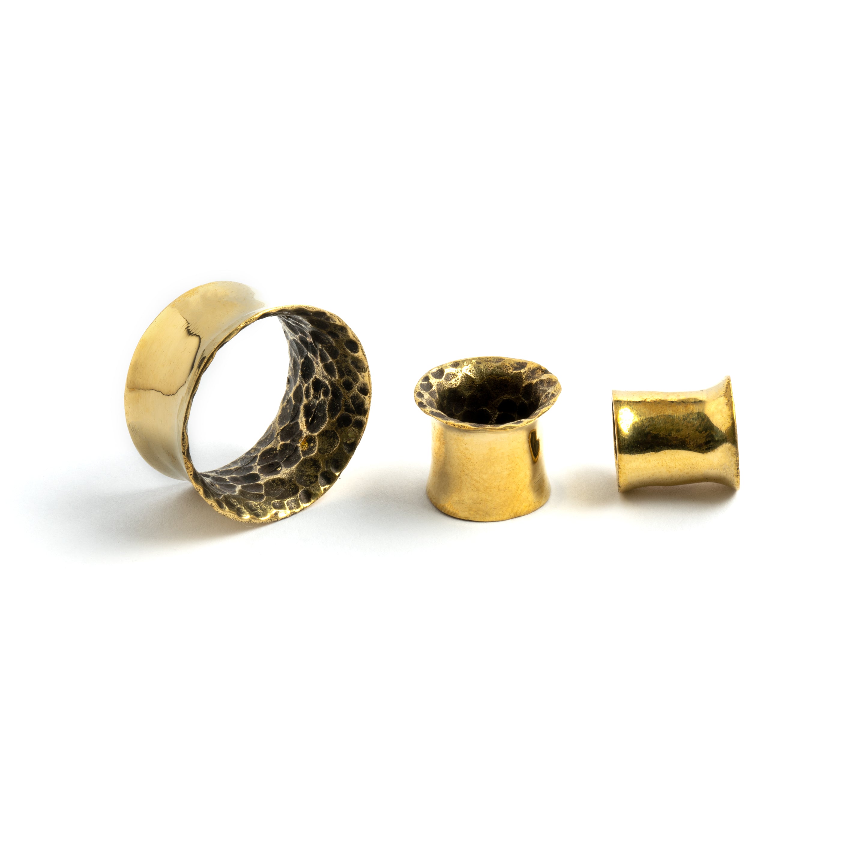 different sizes of Hammered brass ear tunnels